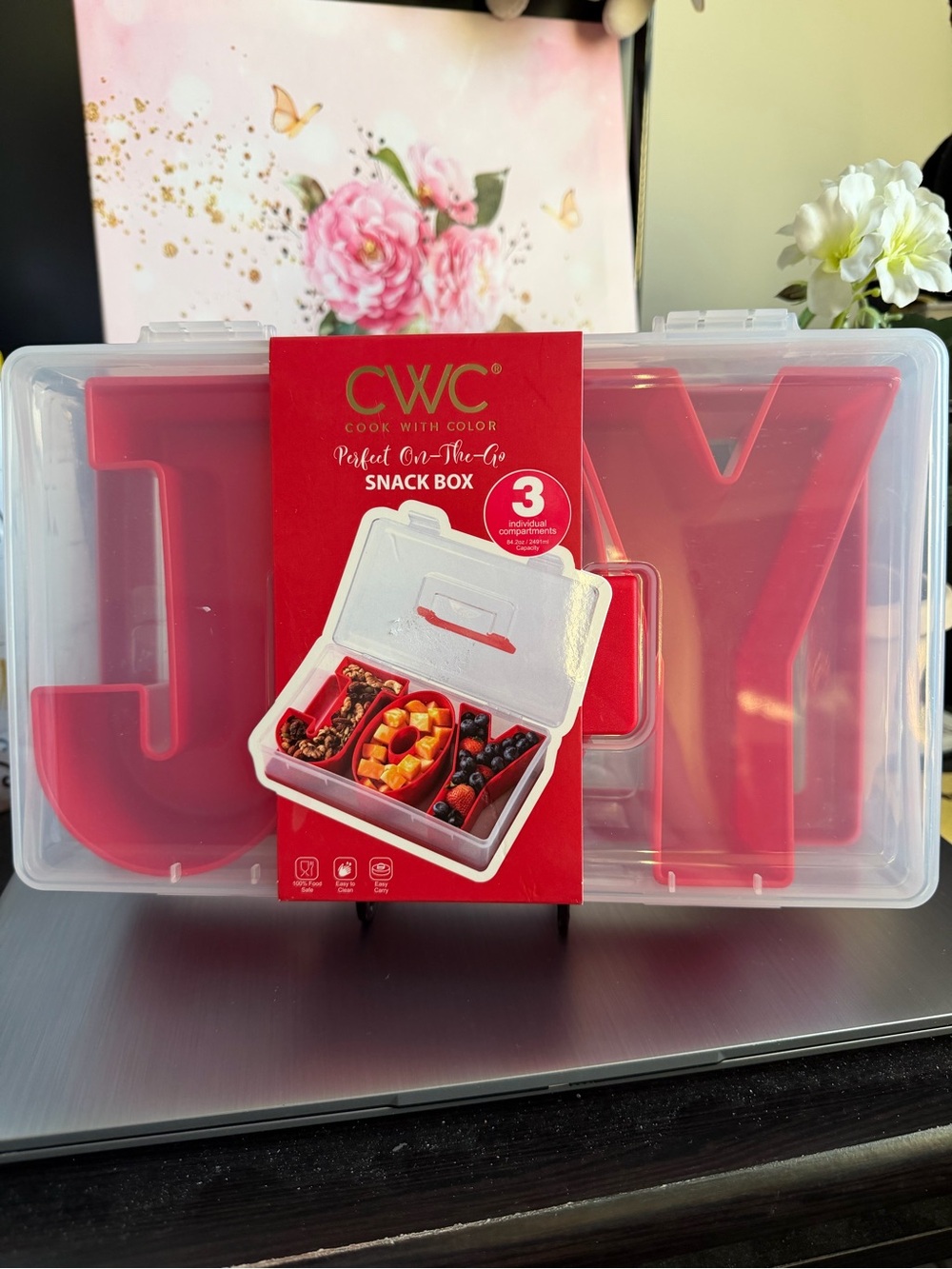 CWC Red Perfect On-The-Go Snack Box – 3-Compartment Lunch Organizer JOY